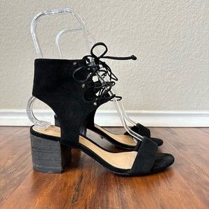SCHUTZ Suede Darby Lace-Up Heeled Sandals in Black